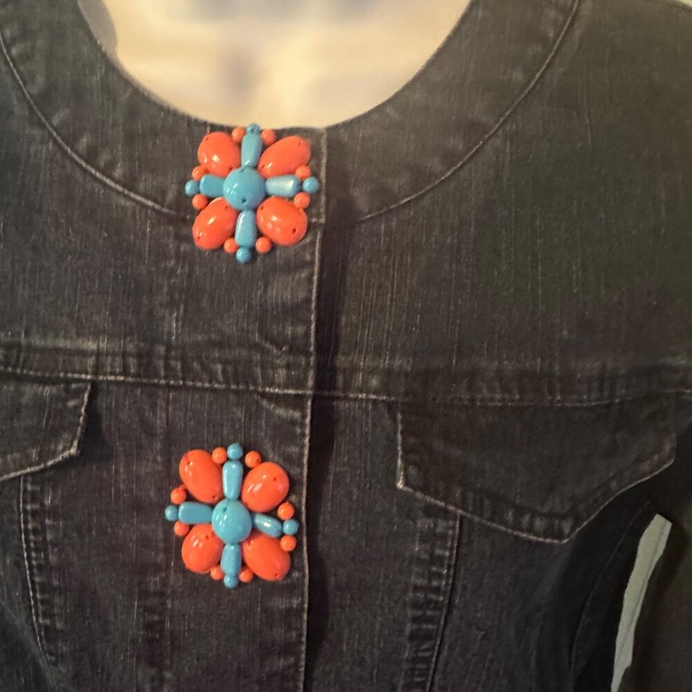 Ruby Rd. Denim Jacket With Floral Snaps Size 10 - image 6